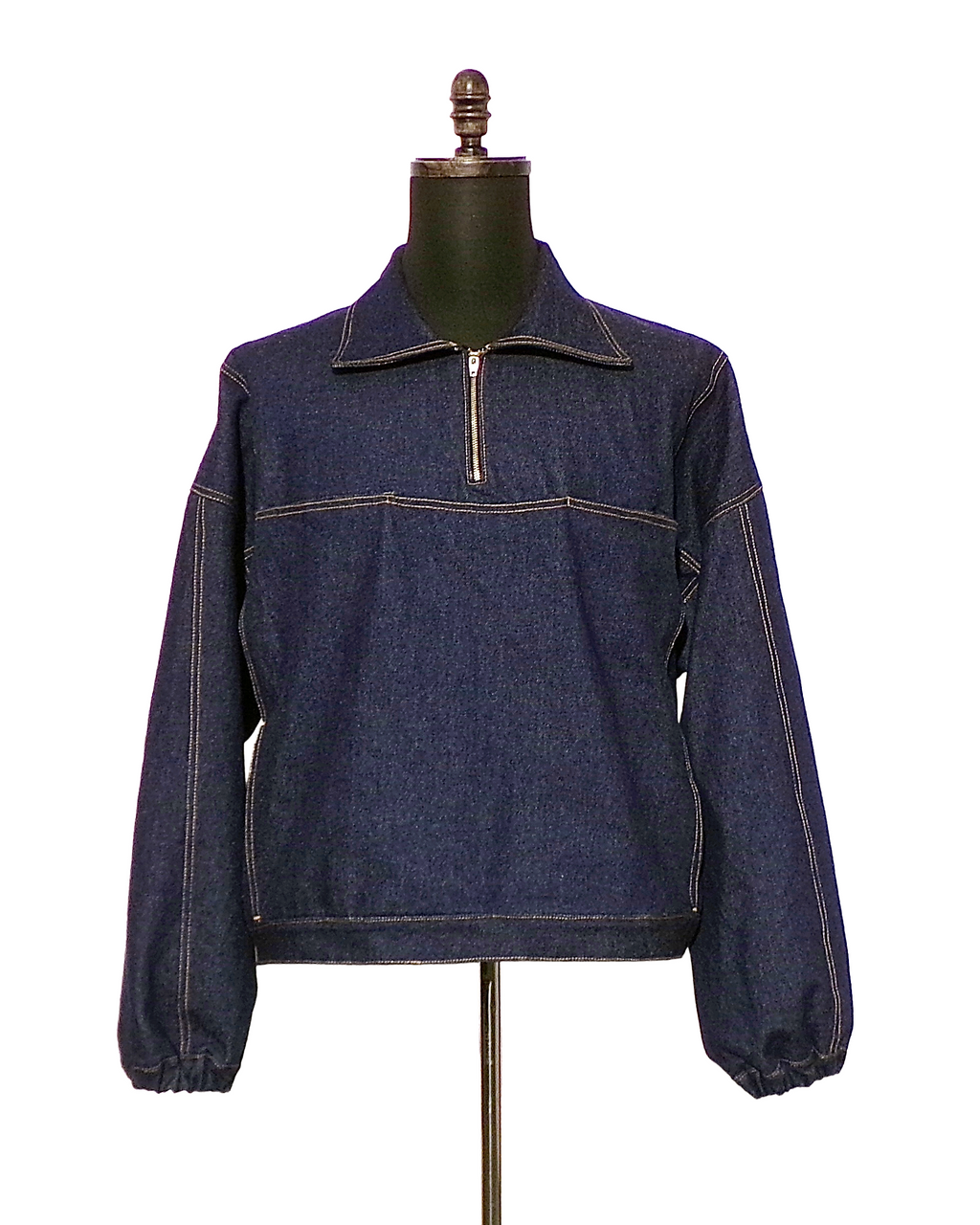 Pleated Denim Quarter Zip