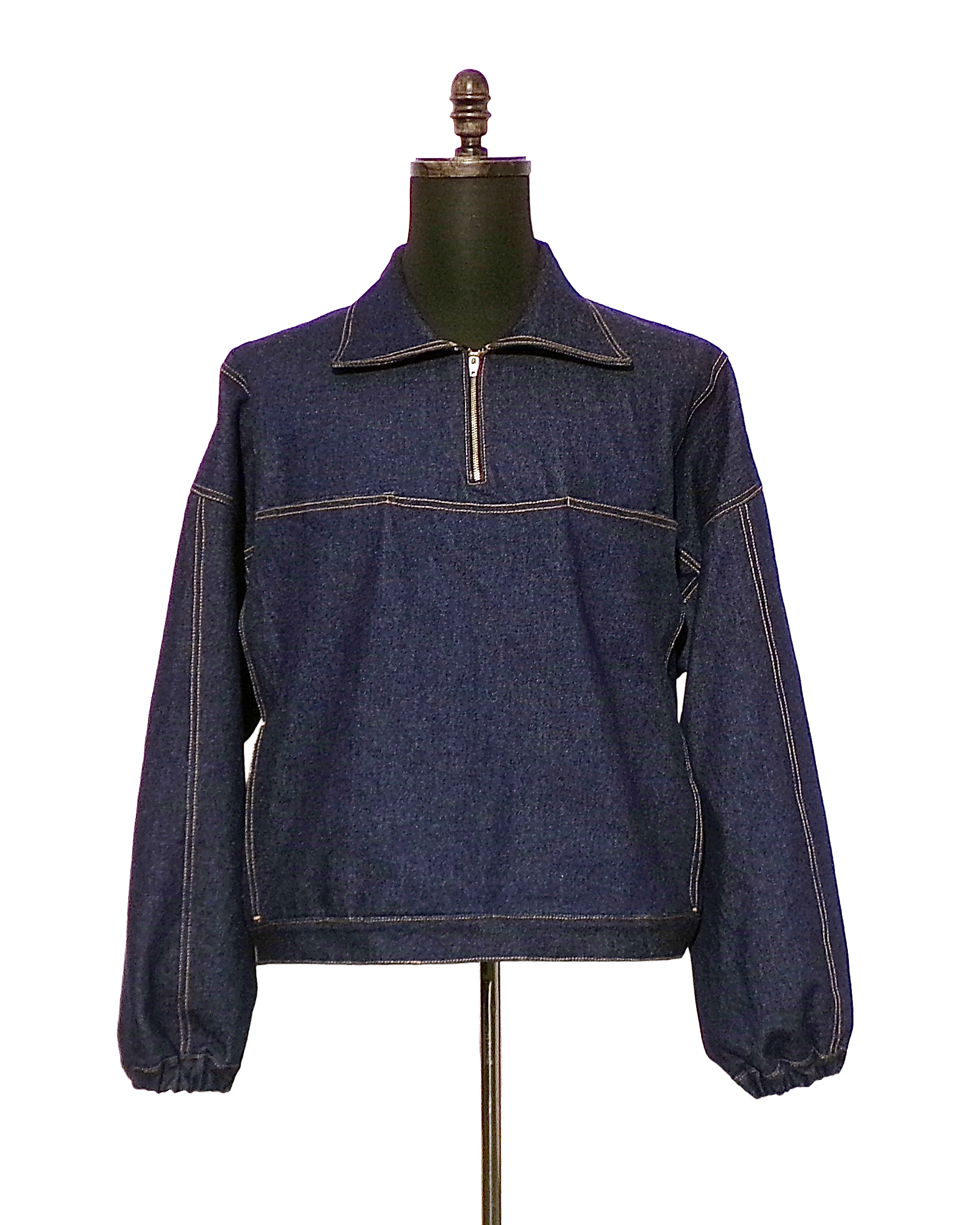 Pleated Denim Quarter Zip