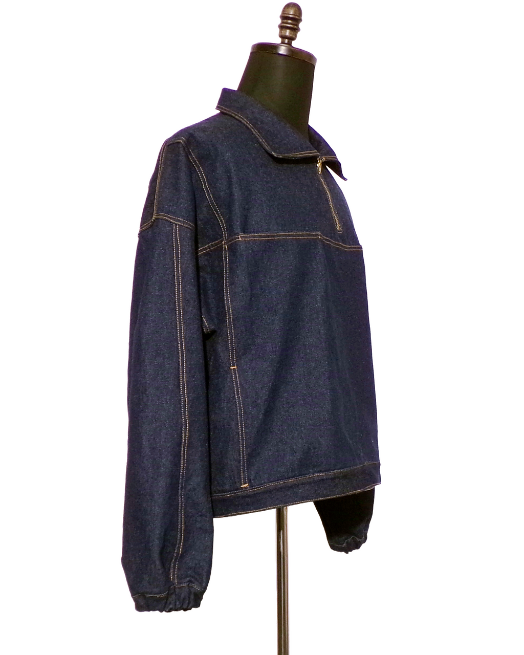 Pleated Denim Quarter Zip